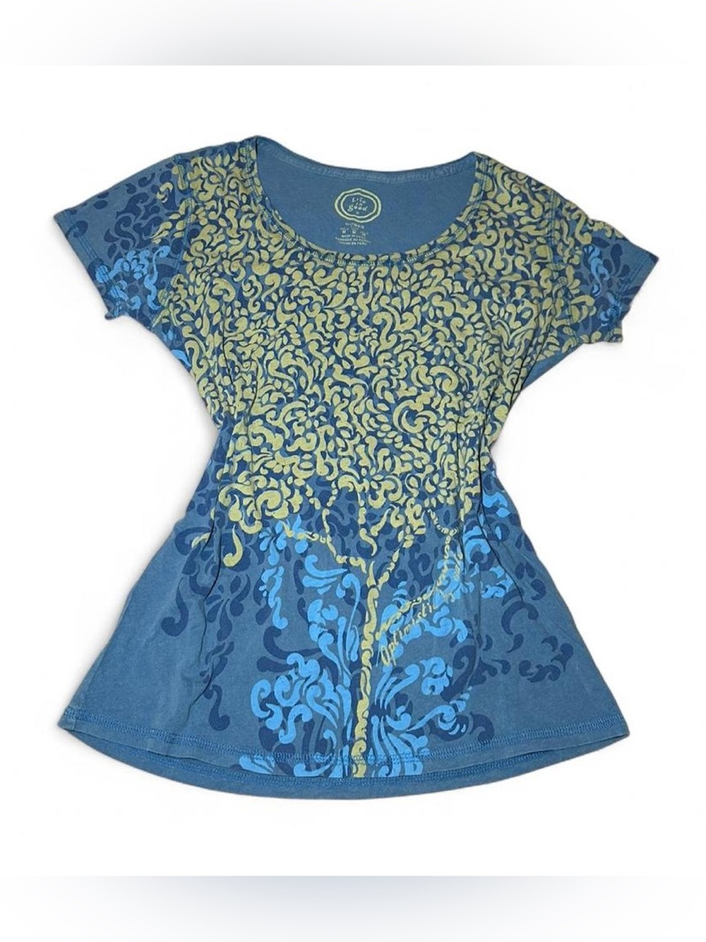 Y2K Life Is Good Blue Green Short Sleeve Nature Tee Earthy Boho Indie Floral